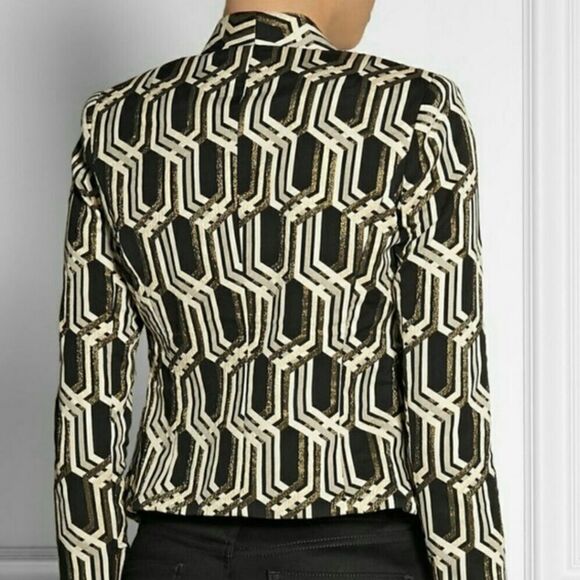 Genetic x Liberty Ross White Hot Metallic Jacquard Fitted Cropped Blazer Sz M - Picture 15 of 16